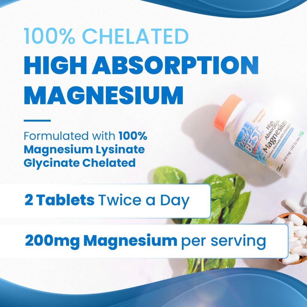 Doctors Best High Absorption Magnesium Glycinate Lysinate, 100% Chelated, Non-GMO, Vegan, Gluten  Soy Free, 100 mg, 240 Count