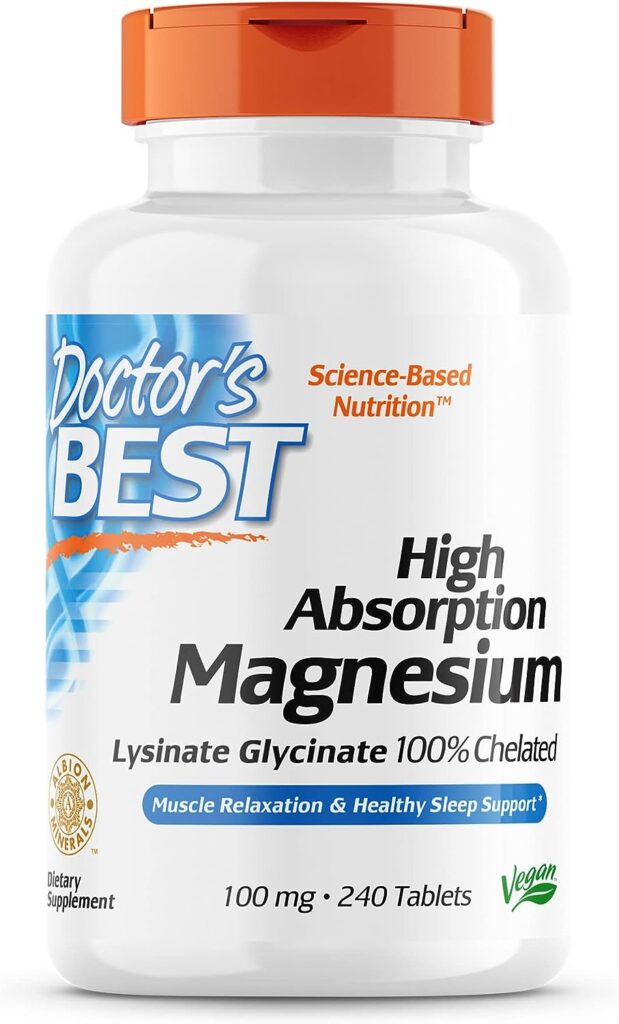 Doctors Best High Absorption Magnesium Glycinate Lysinate, 100% Chelated, Non-GMO, Vegan, Gluten  Soy Free, 100 mg, 240 Count