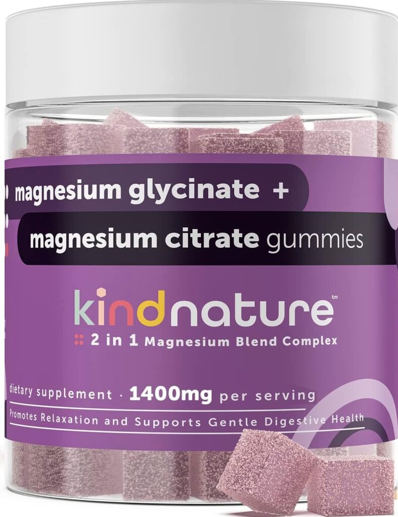 Kind Nature 2-in-1 Magnesium Gummies - 1000mg Magnesium Citrate Gummies  400mg Magnesium Glycinate Gummies for Kids  Adults - High Absorption Magnesium Complex Supplement for Calm  Sleep Support