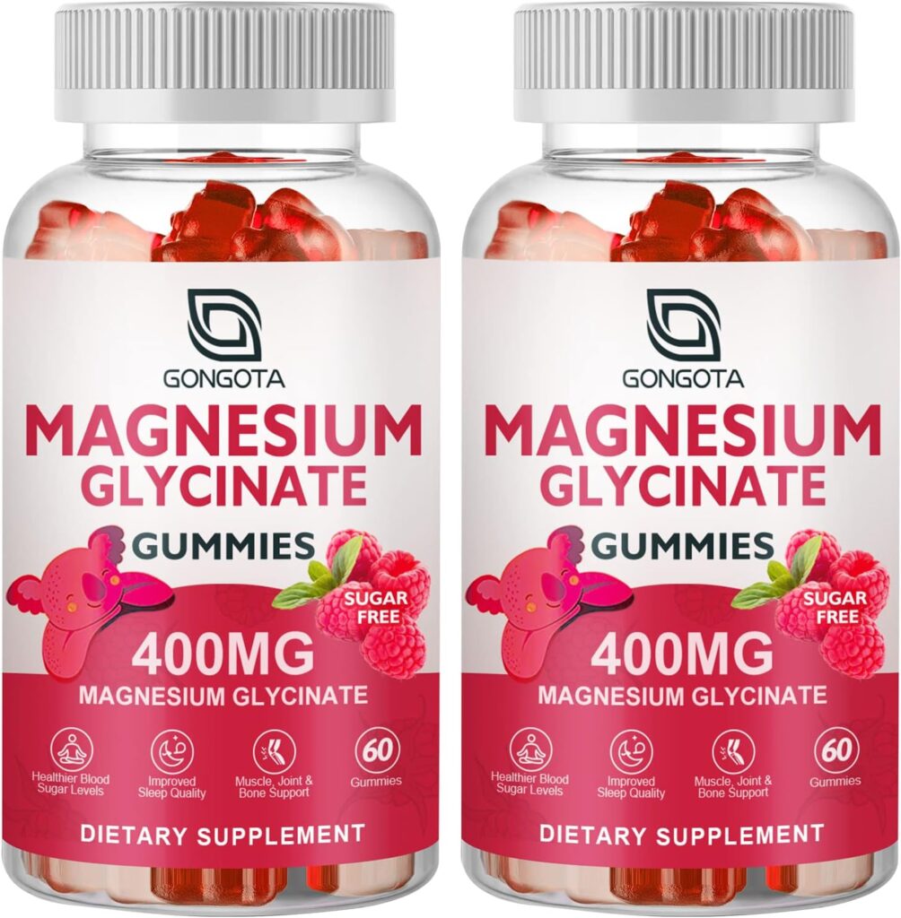 Magnesium Glycinate Gummies 400 mg with 100 mg Magnesium L-Threonate - Chelated Magnesium Potassium Supplement with Vitamin D, B6 Supports Calm, Sleep, Memory  Muscle Cramps,Sugar Free - 120 Gummies