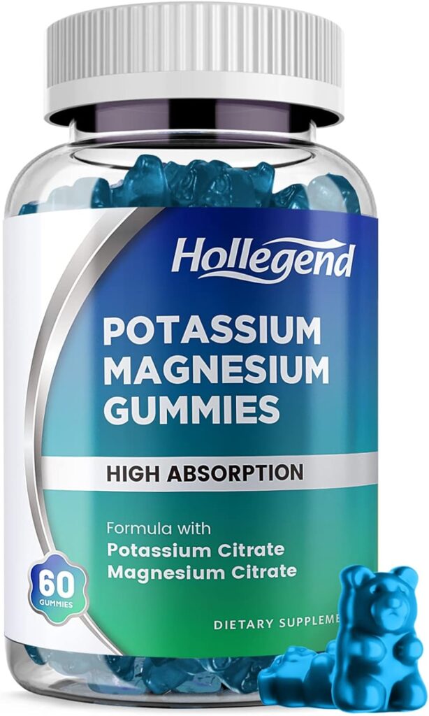Potassium Magnesium Gummies, High Absorption Potassium Citrate 99mg Magnesium Citrate 180mg, Chewable Gummy Supplements for Leg Cramps  Muscle, 60 Count