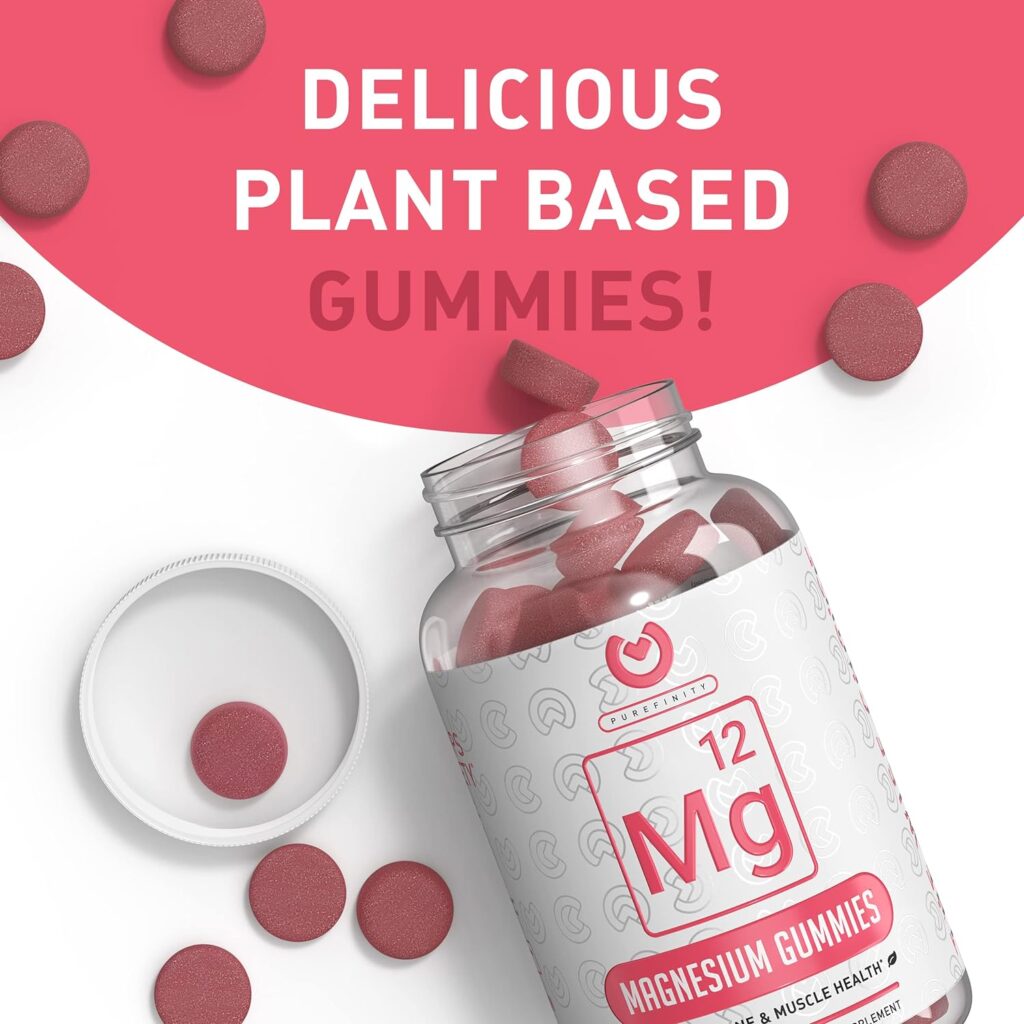 PUREFINITY Magnesium Gummies – 600mg Magnesium Citrate Gummy for Stress Relief, Cramp Defense  Recovery. High Absorption  Bioavailable – Vegan, Non-GMO  Allergen Free – 60 Gummies