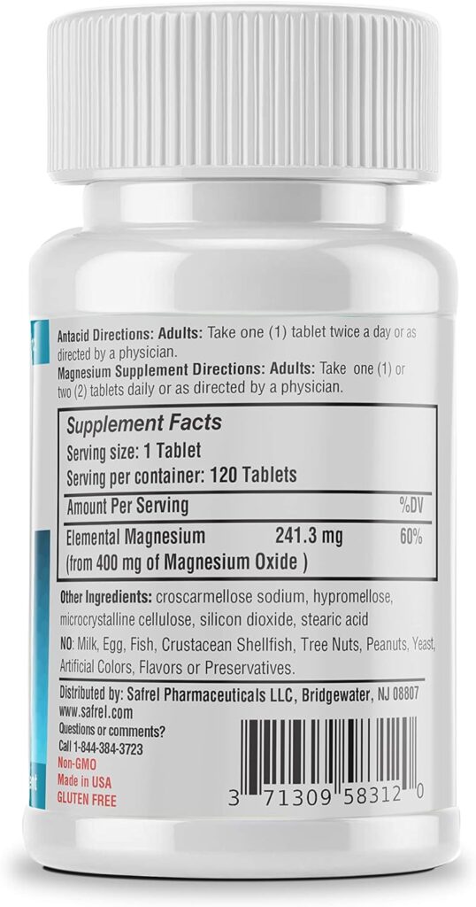 Safrel Safrel Magnesium 400mg [High Potency] Supplement – Magnesium Oxide for Immune Support, Muscle Recovery, Leg Cramps, Relaxation - 120 Tablets