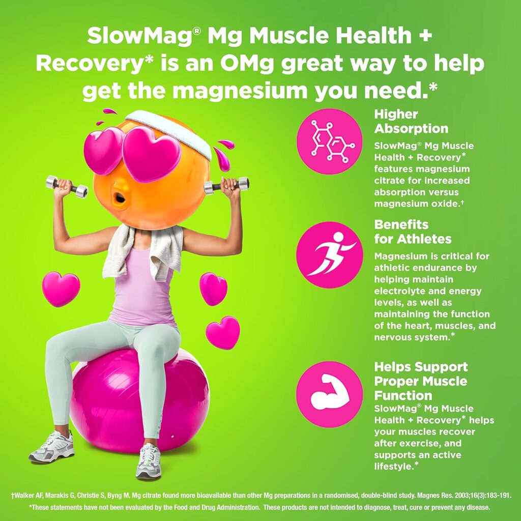 Slow-Mag Mg Muscle Health + Recovery Gummies, Magnesium Citrate in 60ct